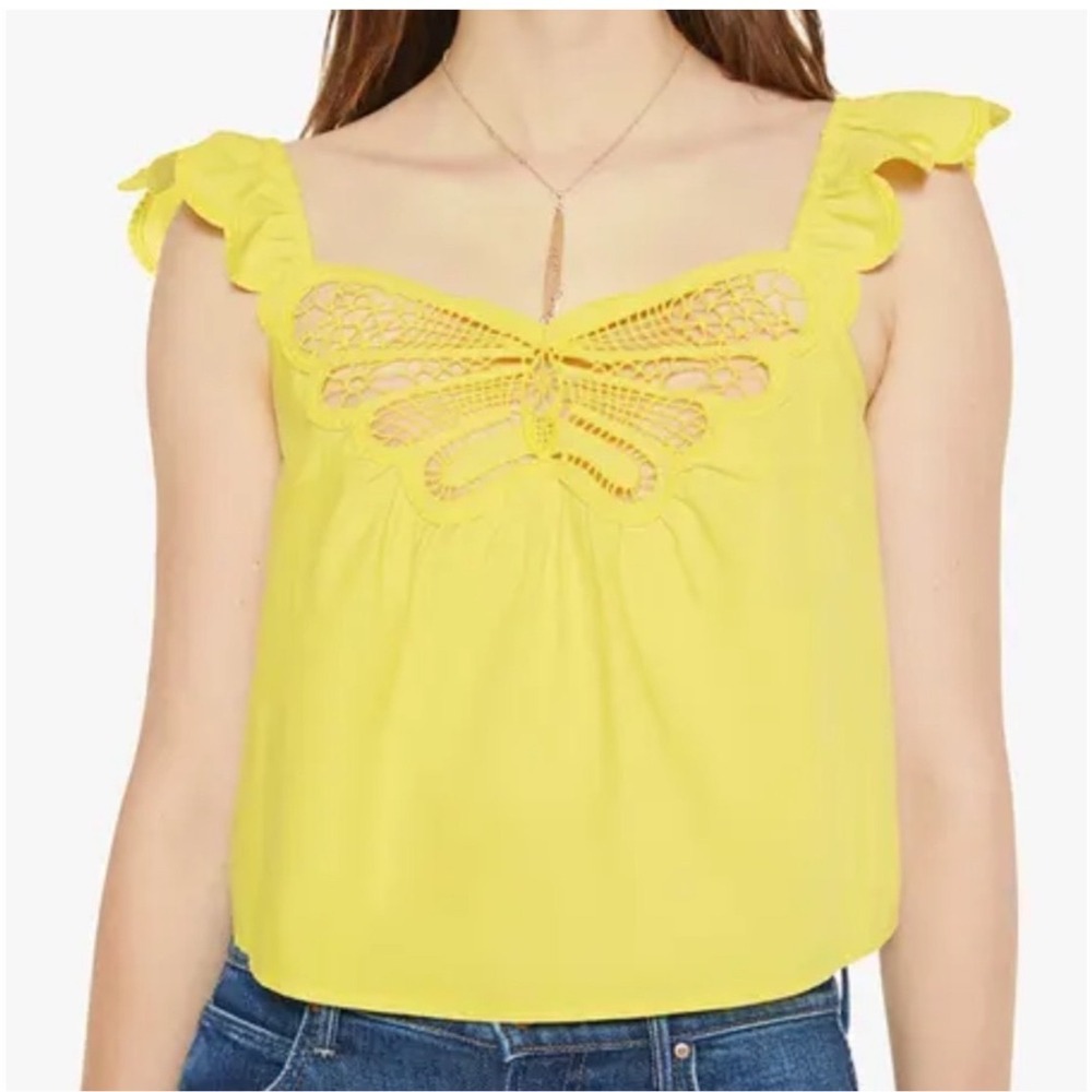 MOTHER The Butterfly Tank Wing It Yellow Crochet Ruffle Top 2291-1380 Large NEW